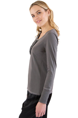 INTIMO Womens Ruffle Henley Pajama Sleep Top