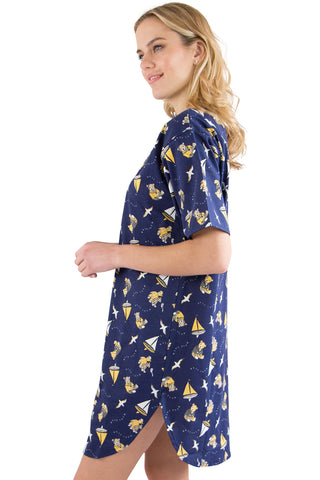 Women's Bear Sailboat Novelty Nightshirt Nightgown Sleep Shirt