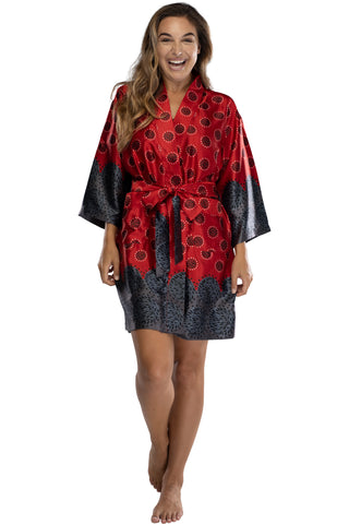 Intimo Womens Woven Polyester Soft Comfy Robe Red Large