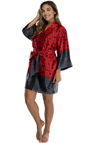Intimo Womens Woven Polyester Soft Comfy Robe Red Large