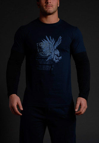 Intimo Mens Knit Pant With Double Layer Long Sleeve T-Shirt Set,Navy,Small