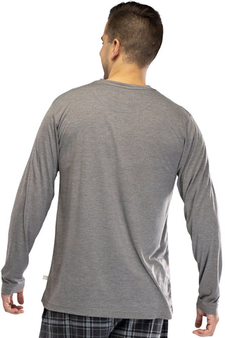 INTIMO Men's Knit Long Sleeve V-Neck Pajama Lounge Shirt