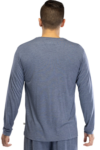 INTIMO Men's Knit Long Sleeve V-Neck Pajama Lounge Shirt (Denim Heather, Medium)