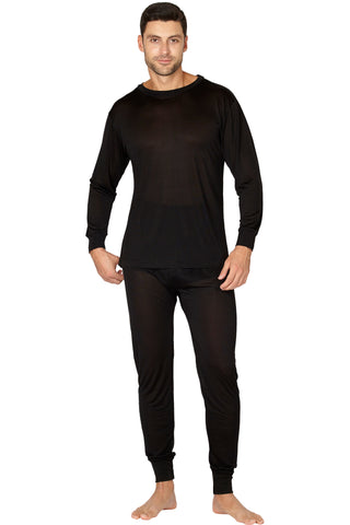 INTIMO Men's Classic Silk Long-Sleeve Pajama T-Shirt Loungewear (Black, XX-Large)