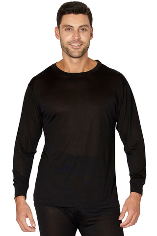 INTIMO Men's Classic Silk Long-Sleeve Pajama T-Shirt Loungewear (Black, XX-Large)