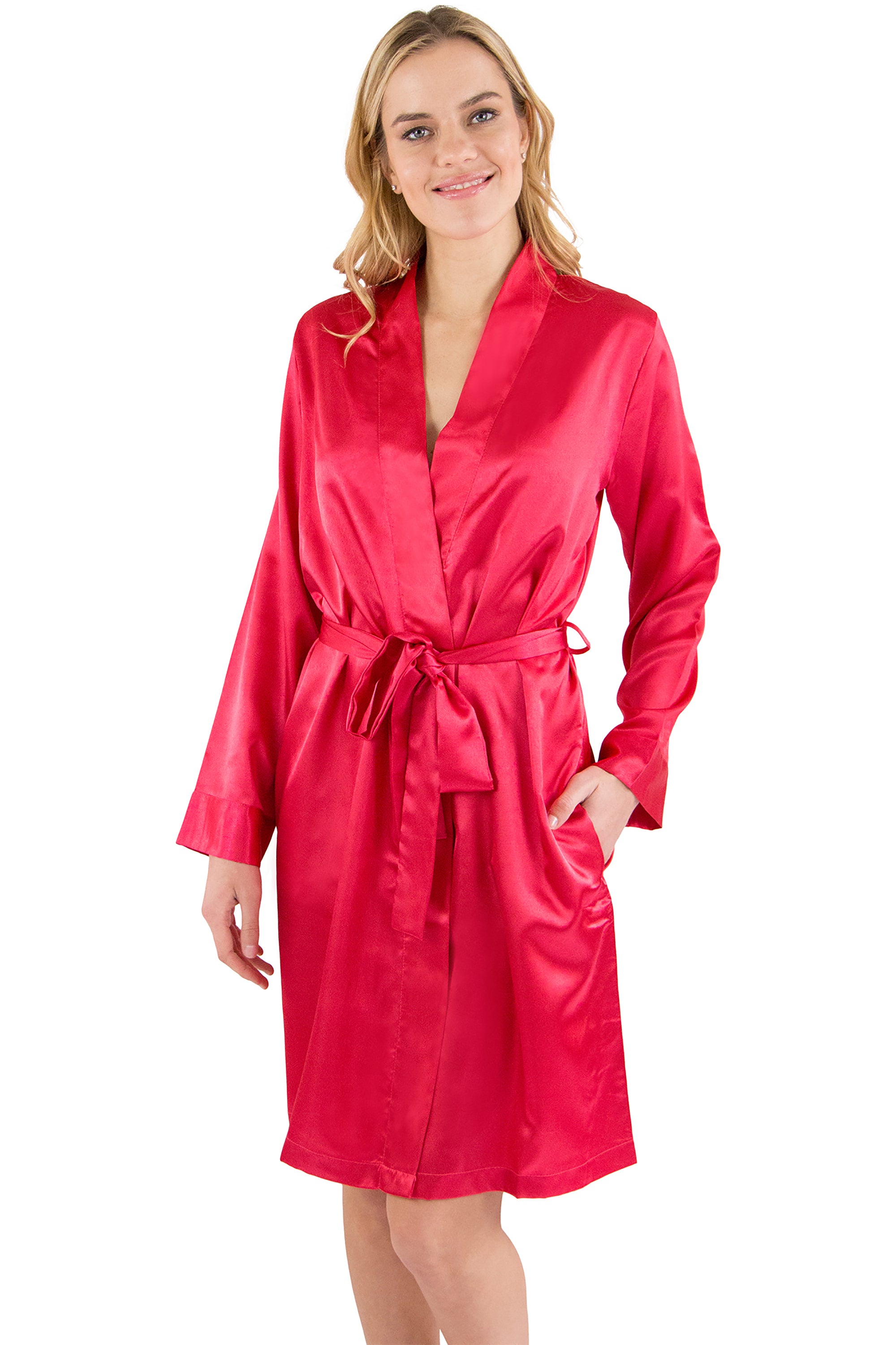 Kimono lungo da donna, in raso, con scollo a V, con stampa floreale, 0A- rosso, M Kimono lungo da donna, in raso, con scollo a V, con stampa floreale, 0A- rosso, M
