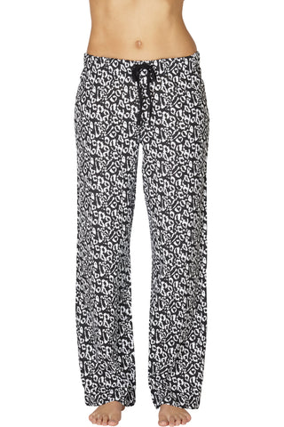 Intimo Womens Print Knit Pajama Pant, Black Animal, Medium