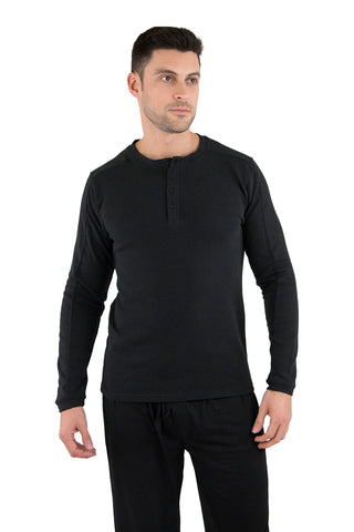 INTIMO Luxury Fleece Henley Black