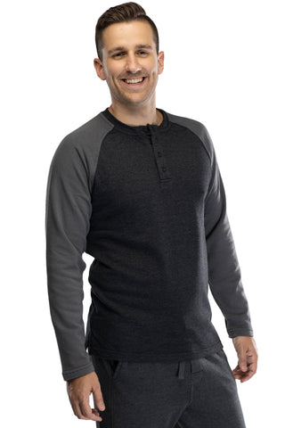 Intimo Men's Cotton Rayon Soft Fleece Henley Long Sleeve Shirt