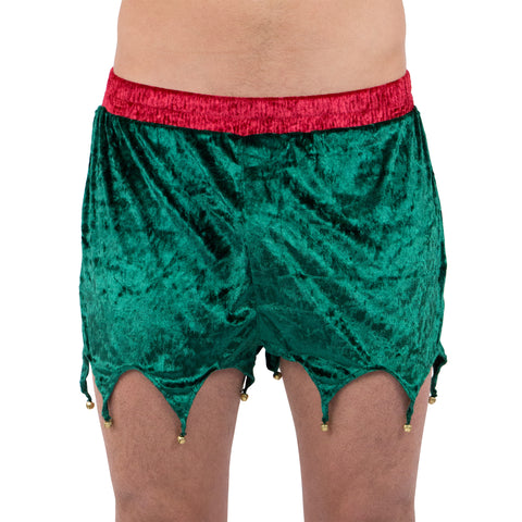 Max Deco Green Velvet Elf Boxers Holiday Boxer Shorts with Jingle Bells X-Large