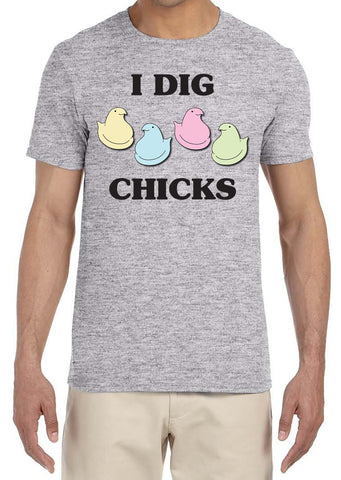 I Dig Chicks Shirt Funny Saying For Guys Easter Candy Adult Ring-Spun Fabric T-Shirt Tee (Large)