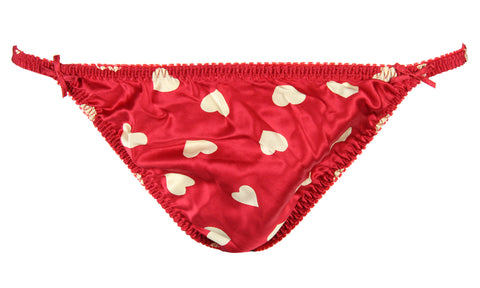 INTIMO Womens Classic Silk String Bikini (Red w/White Hearts, Small)