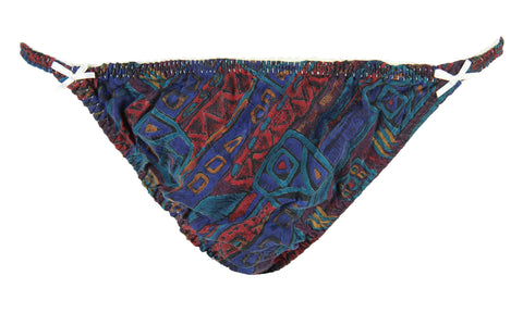INTIMO Womens Classic Silk String Bikini (Multicolored Geometric, Large)