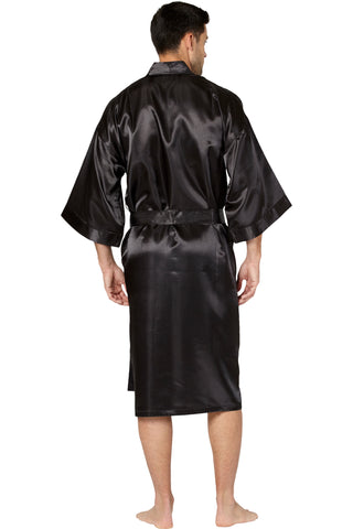 Intimo Mens Classic Satin Robe, Black One Size Fits Most
