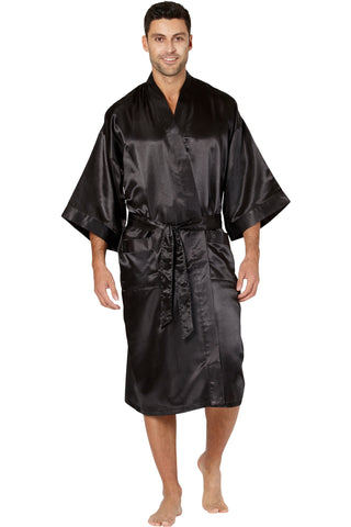 Intimo Mens Classic Satin Robe, Black One Size Fits Most