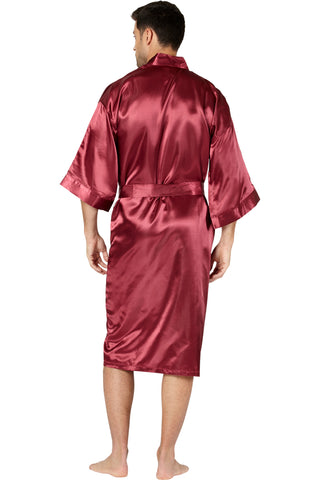 Intimo Mens Classic Satin Robe, Maroon, One Size