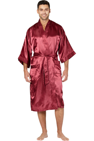 Intimo Mens Classic Satin Robe, Maroon, One Size
