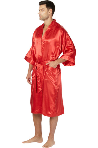 Intimo Mens Classic Satin Robe, Red, One Size Fits Most
