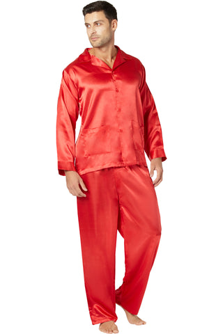 Intimo Classic Mens Satin Pajama, Red, Large