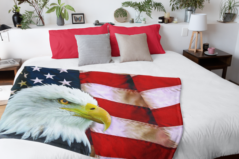 American Bald Eagle American Flag Patriotic Blanket Super Soft Silk Touch Plush Fleece Throw 50" X 60"