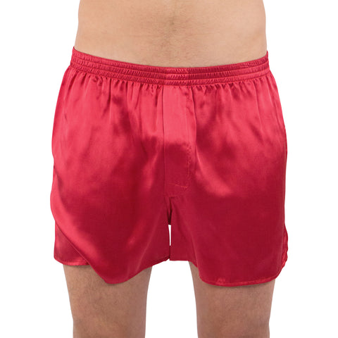 INTIMO Mens Classic Silk Boxers, Cherry Red, Small