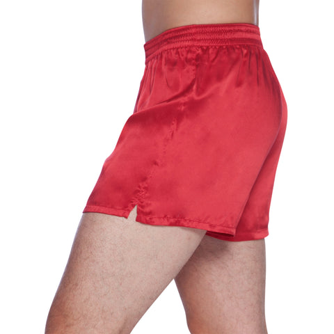 INTIMO Mens Classic Silk Boxers, Cherry Red, Small